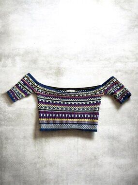 RONNY KOBO Multicolor Off The Shoulder Crop Top Size Medium